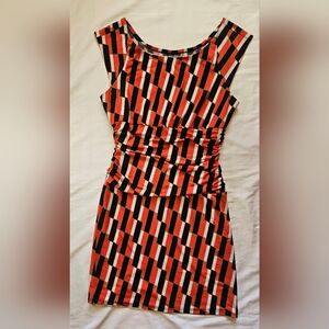 Bisou Bisou Womens Orange Blue And White Cap Sleeve Ruched Short Dress Size 12